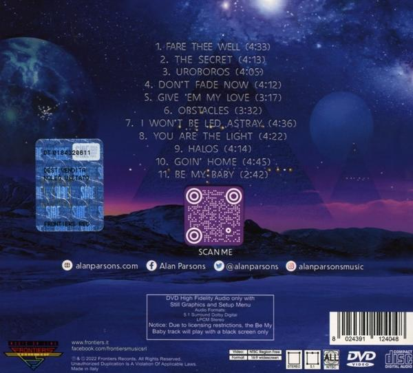 CD-hoes met albumhoes van Alan Parsons Project. Paars, blauw en wit met tekst en een barcode.