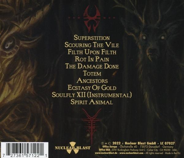 CD-Cover mit dunkler, unheimlicher Illustration eines Hirsches und Text mit Songtiteln.