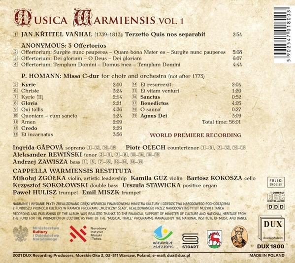 CD-Cover mit einer Liste von Liedern in weißem Text. Der Hintergrund zeigt ein beiges, historisches Design.
