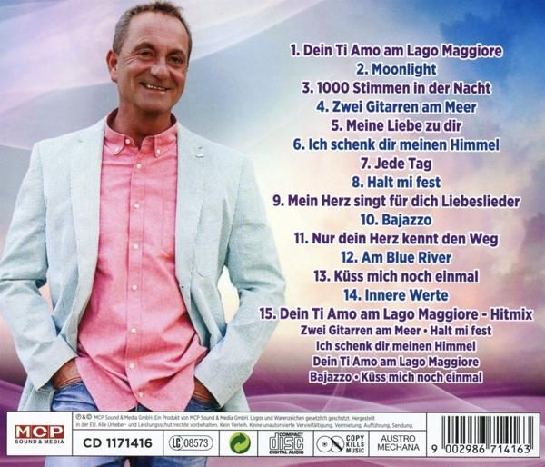 CD-Cover mit Mann und Text, der Songs auflistet. Der Hintergrund ist blau.
