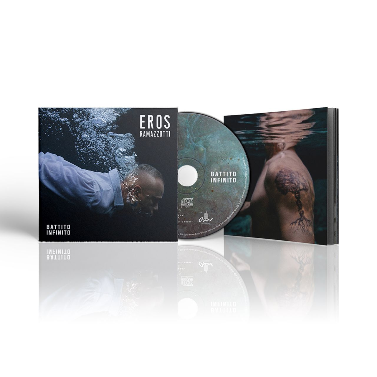 Albumcover. Ein Mann unter Wasser. CD und Albumcover liegen nebeneinander. Schwarz und Weiß.