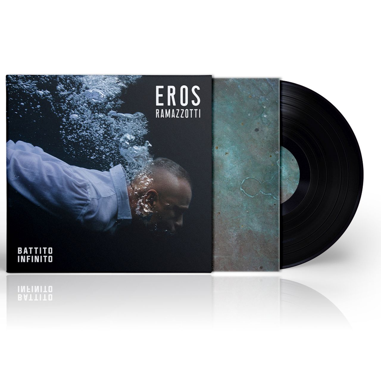 Albumcover mit Wasser, dem Kopf eines Mannes untergetaucht und den Worten 'Eros Ramazzotti' und Albumtitel.