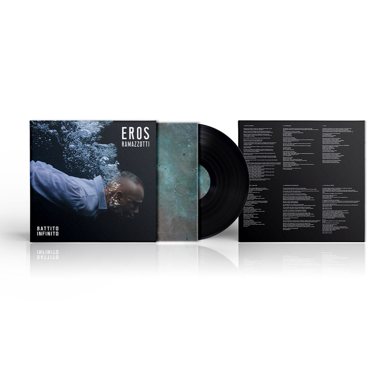 Ein Vinyl-Schallplattenalbum, dessen Cover einen Mann im Wasser zeigt. Das Album heißt EROS.