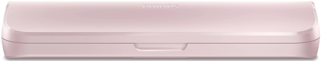 Ein rosa, rechteckiges Etui mit dem Aufdruck 'PHILIPS'.
