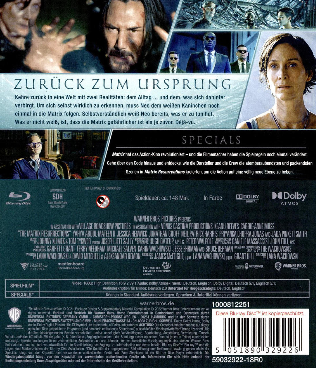 Filmcover für The Matrix Resurrections. Mit Keanu Reeves und Carrie-Anne Moss.
