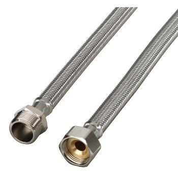 Zwei Metallschläuche mit Gewindeenden, für Sanitär oder ähnliches.