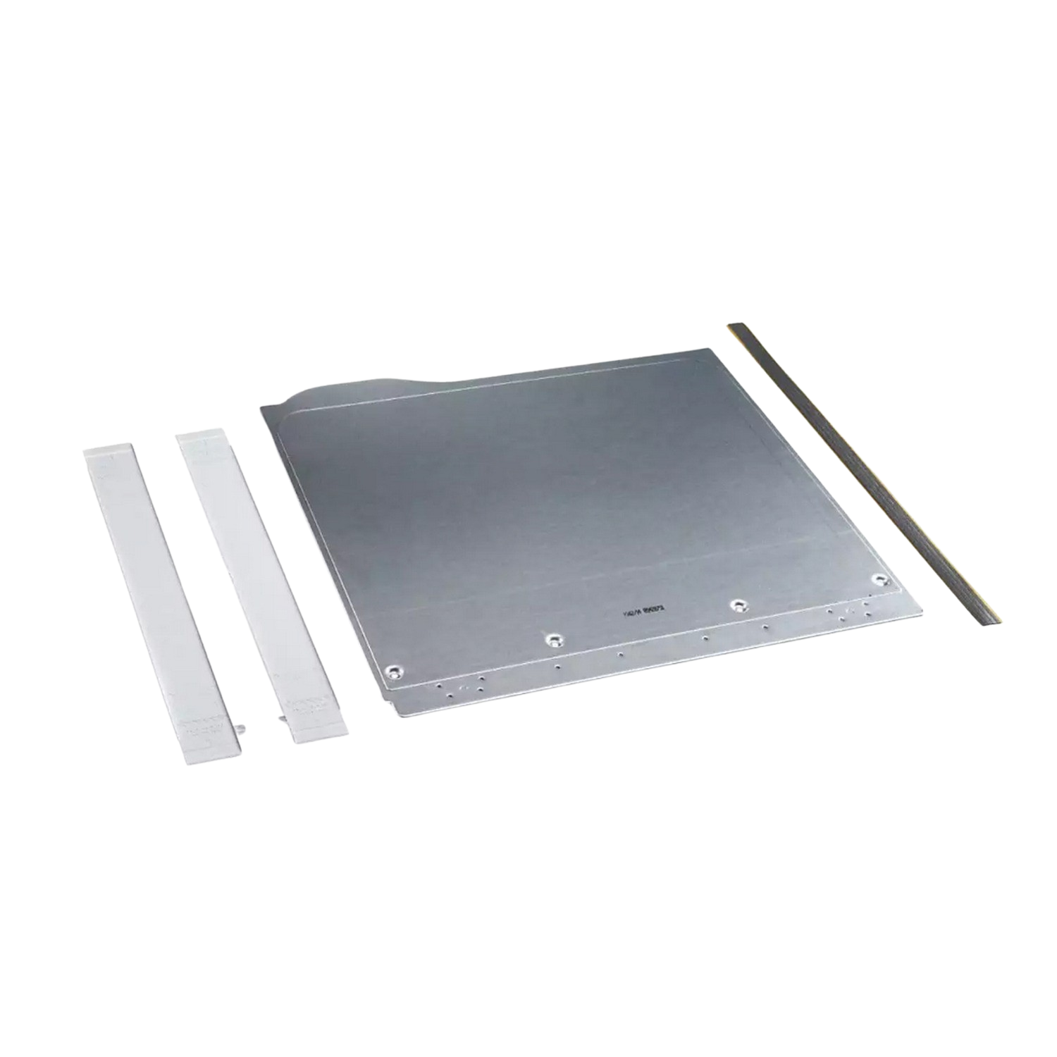 Panel metálico plateado con tiras blancas.