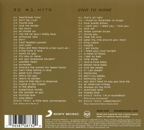 Die Rückseite eines Elvis Presley Albums mit Trackliste und Sony Music Branding.