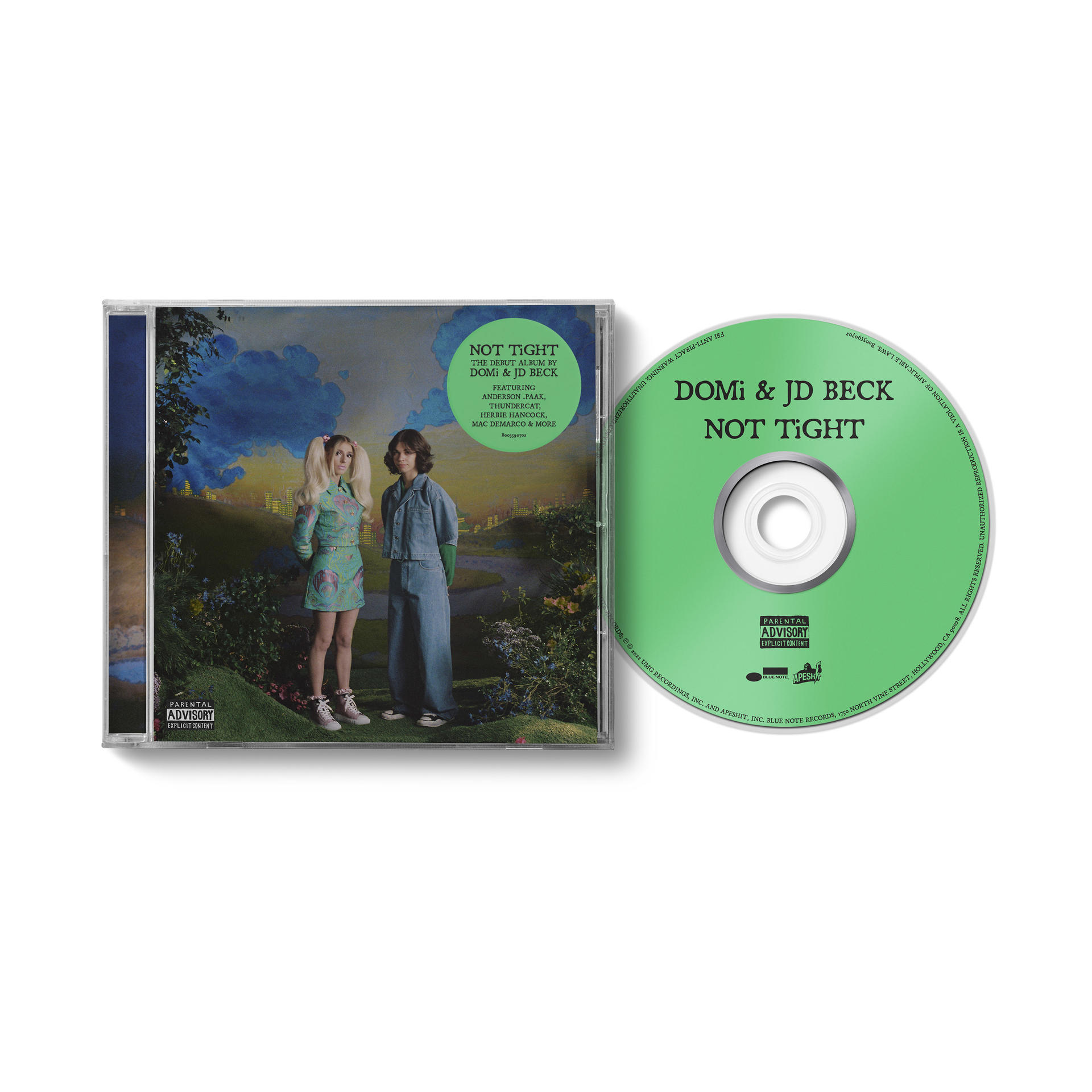 Das Albumcover und die Disc des Albums 'Not Tight' auf weißer Oberfläche.