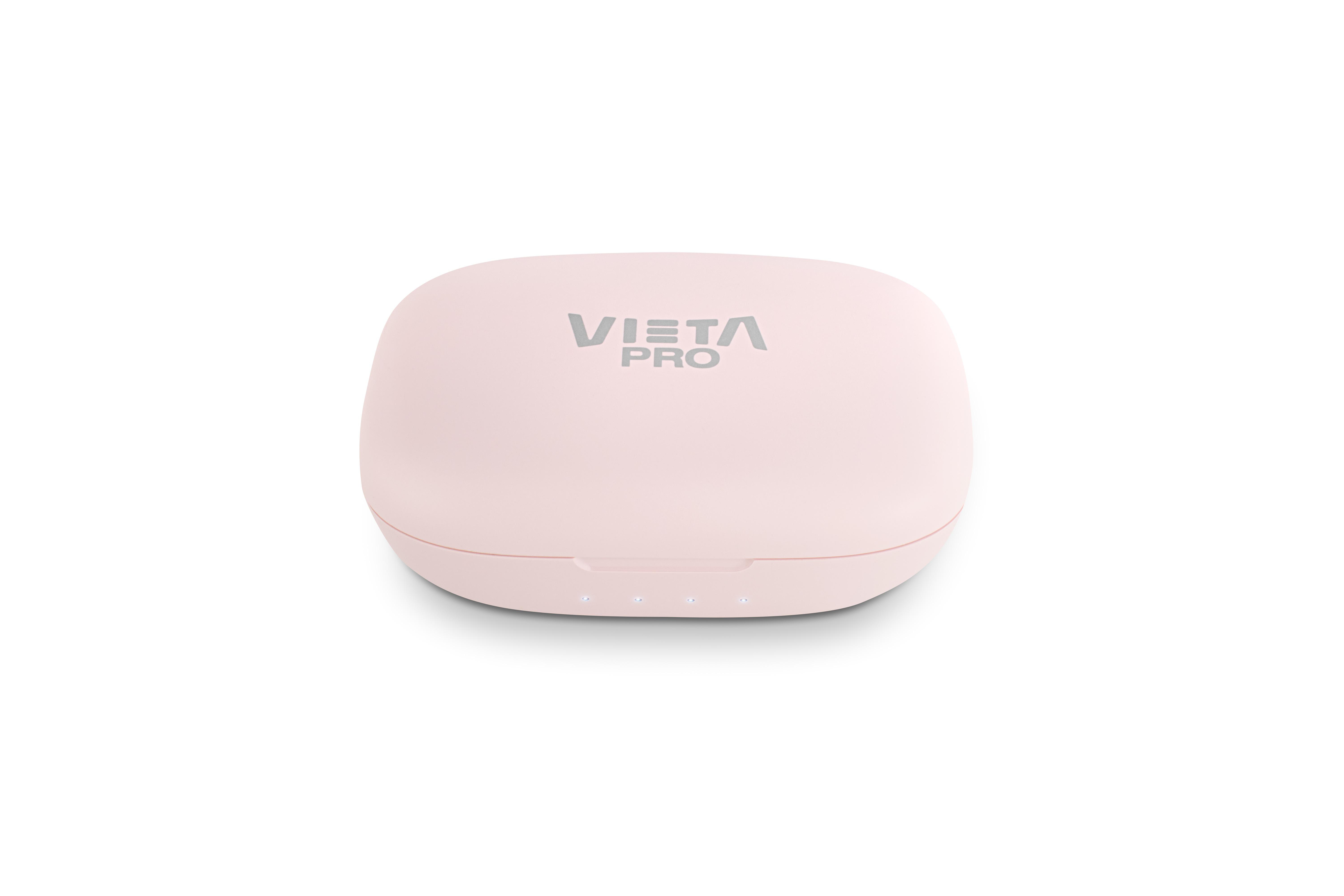 Rosa, ovales Kopfhöreretui mit 'VIETA PRO' Logo.