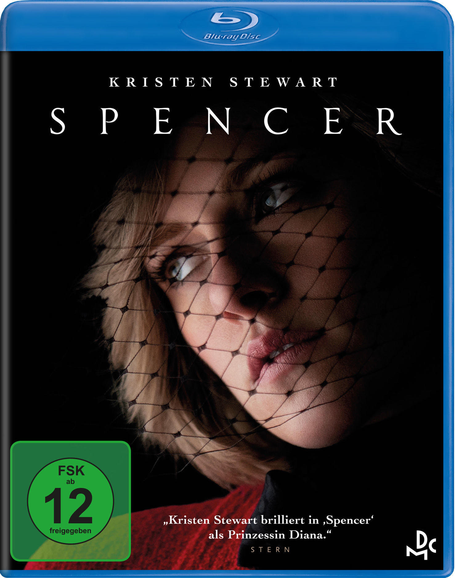 Blu-ray-Cover: Kristen Stewart mit Schleier, Film 'Spencer'.