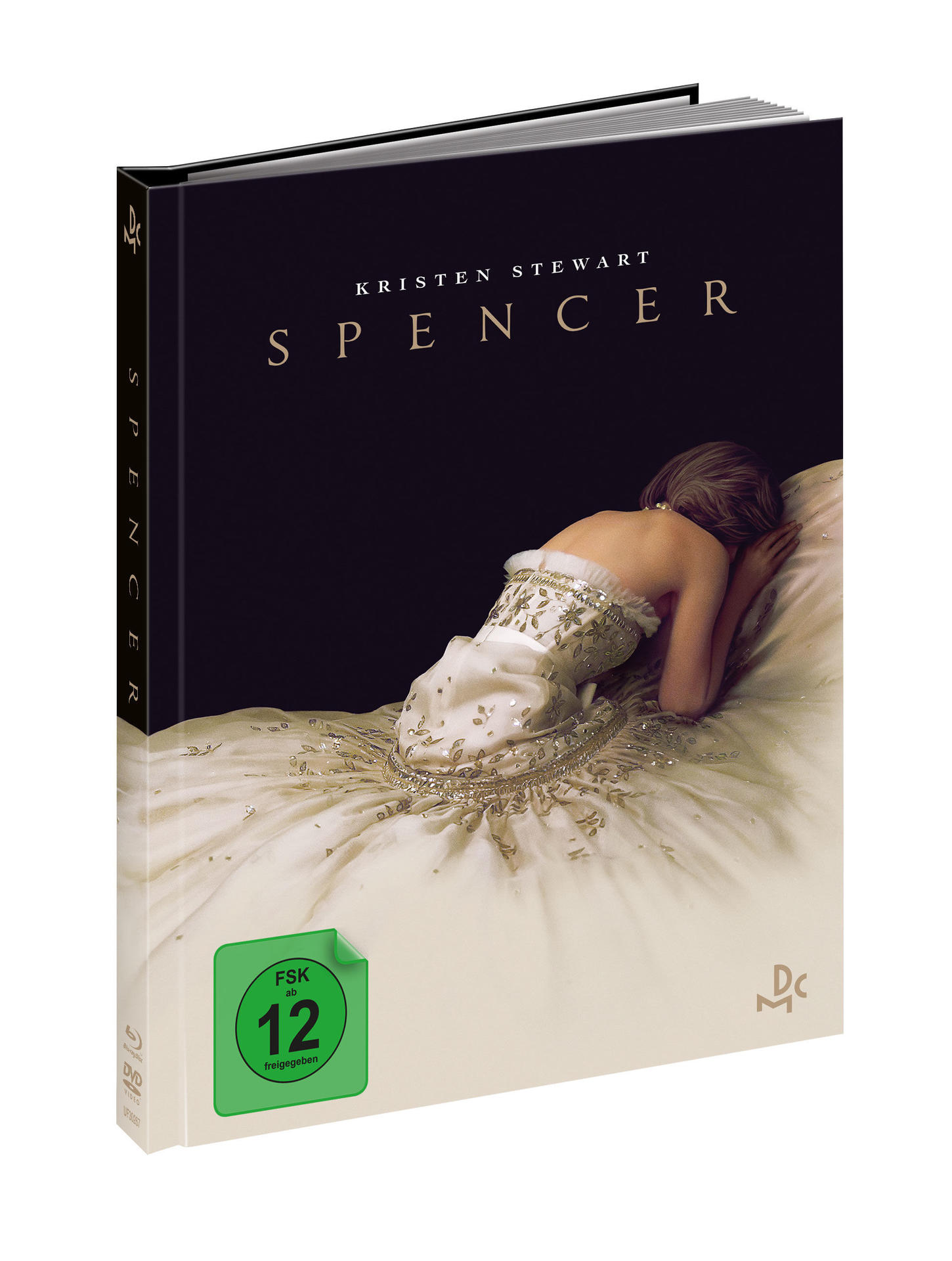 DVD-Hülle des Films 'Spencer' mit einer Frau in einem Kleid.