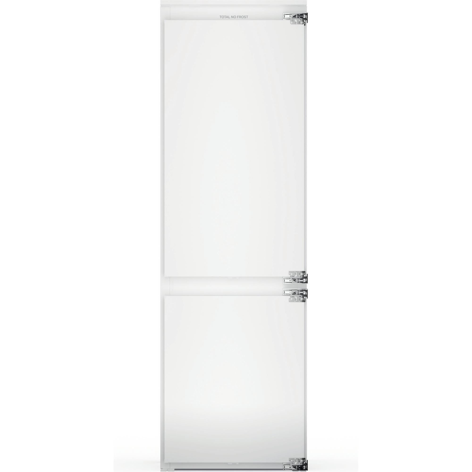 Weißer Kühlschrank mit zwei Türen, oben und unten.
