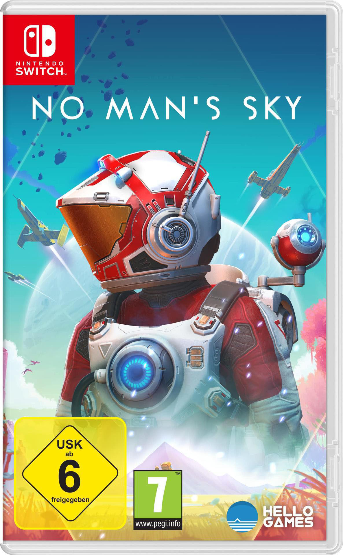 Eine Nintendo Switch-Spielbox. Sie zeigt einen Astronauten mit Weltraumhelm. Der Titel des Spiels lautet 'No Man's Sky'.