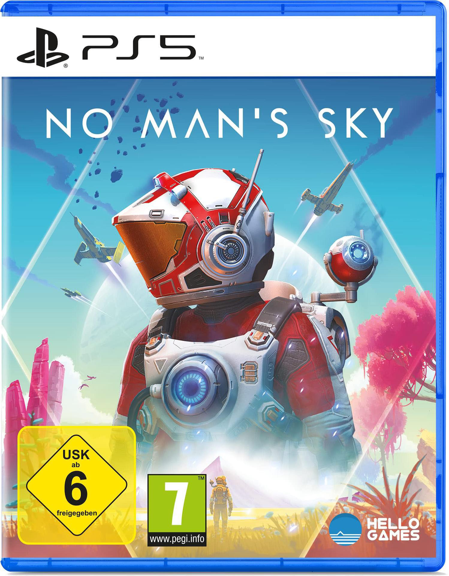 PS5-Spielcover: Astronaut in rot-weißem Anzug, Alien-Landschaft.