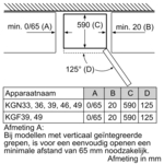 Diagram van afmetingen met tekst in een kader.