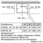 Diagramm mit Maßen für ein Gerät, Abmessungen in Millimetern.