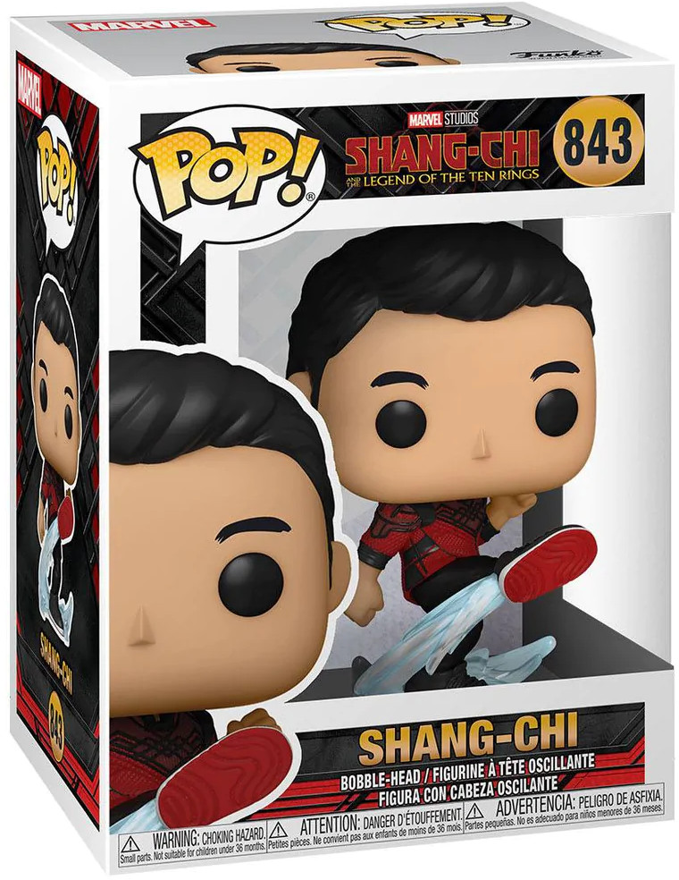 Een Funko Pop figuur van Shang-Chi in een display box.