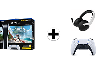SONY PlayStation 5 Digital + Horizon: Forbidden West + extra controller (wit) + Qware draadloze headset