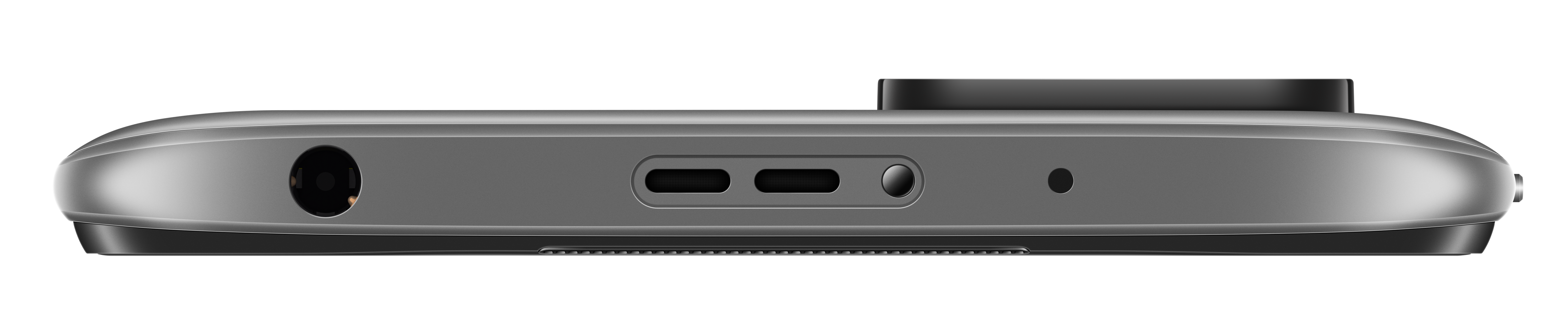 Unterseite eines grauen Smartphones mit Anschlüssen.