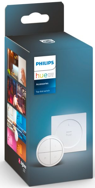 Un interrupteur Philips Hue Tap Dial dans une boîte.
