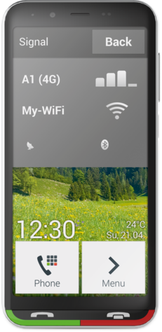 Écran de smartphone affichant un écran d'accueil avec l'heure, des barres de signal et une icône de téléphone.