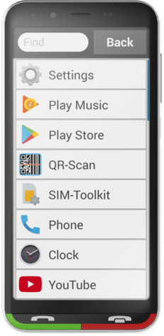 Écran de smartphone affichant un menu avec icônes d'applications: paramètres, musique, Play Store.