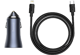 BASEUS Golden Connector Pro U+C 40W Type-C to Lightning Kablo Setli Araç İçi Şarj Cihazı Koyu Gri