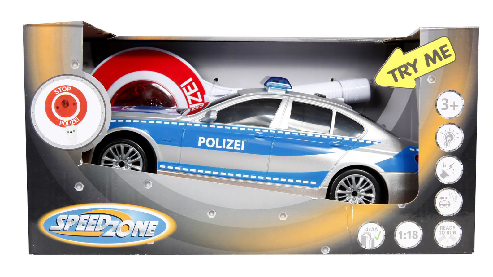 Spielzeugauto, Speedzone mit Polizeiauto Polizeikelle SPEEDZONE Mehrfarbig