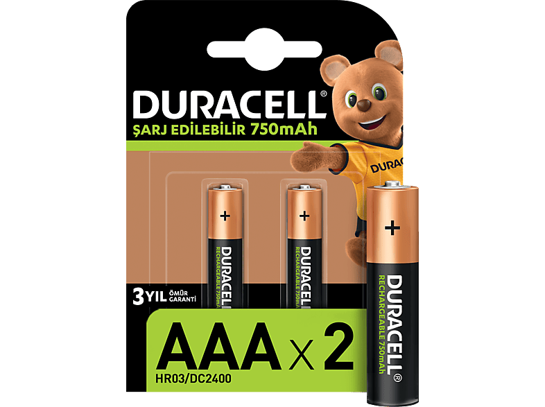 DURACELL 2'li AAA 750 mAh Şarj Edilebilir Pil