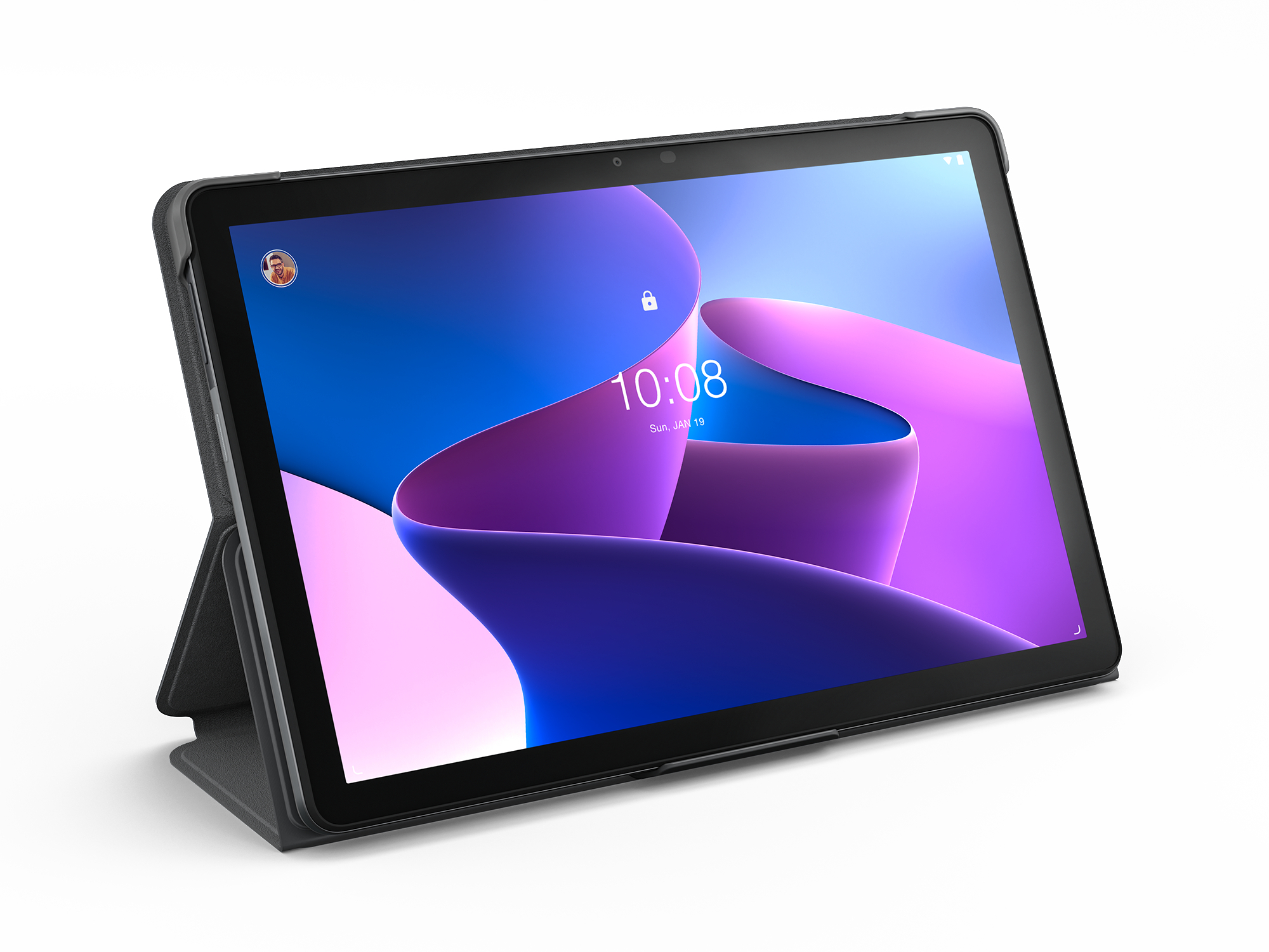 Ein Tablet mit Hülle und einem Schlosssymbol.