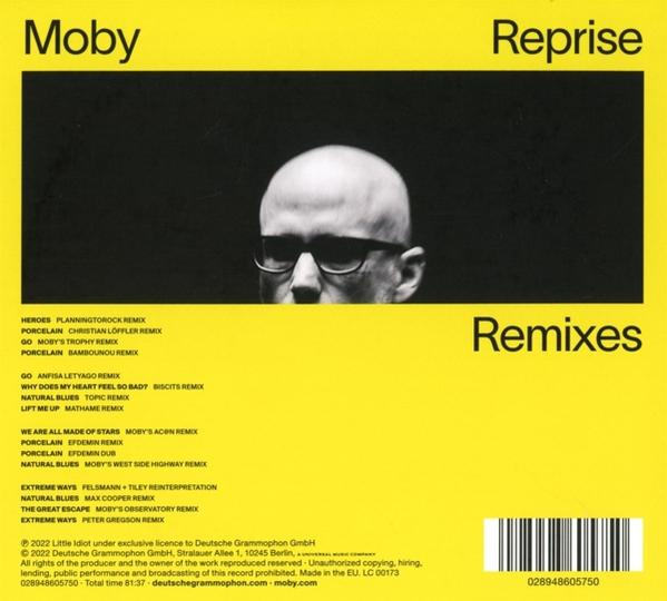 Albumcover: Moby-Album mit einem Schwarz-Weiß-Foto eines Mannes mit Brille.