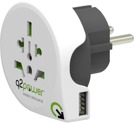 Q2POWER Reis netadapter met USB Wereld naar Europa Wit (Q2P94436)