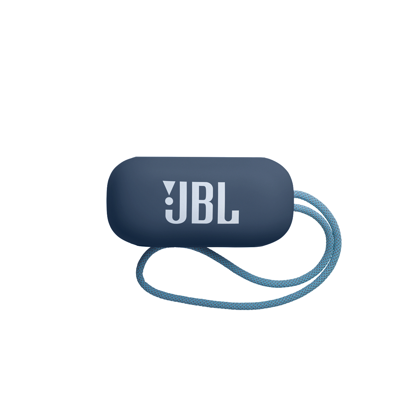 Blauer JBL Bluetooth-Lautsprecher mit blauem Kabel.