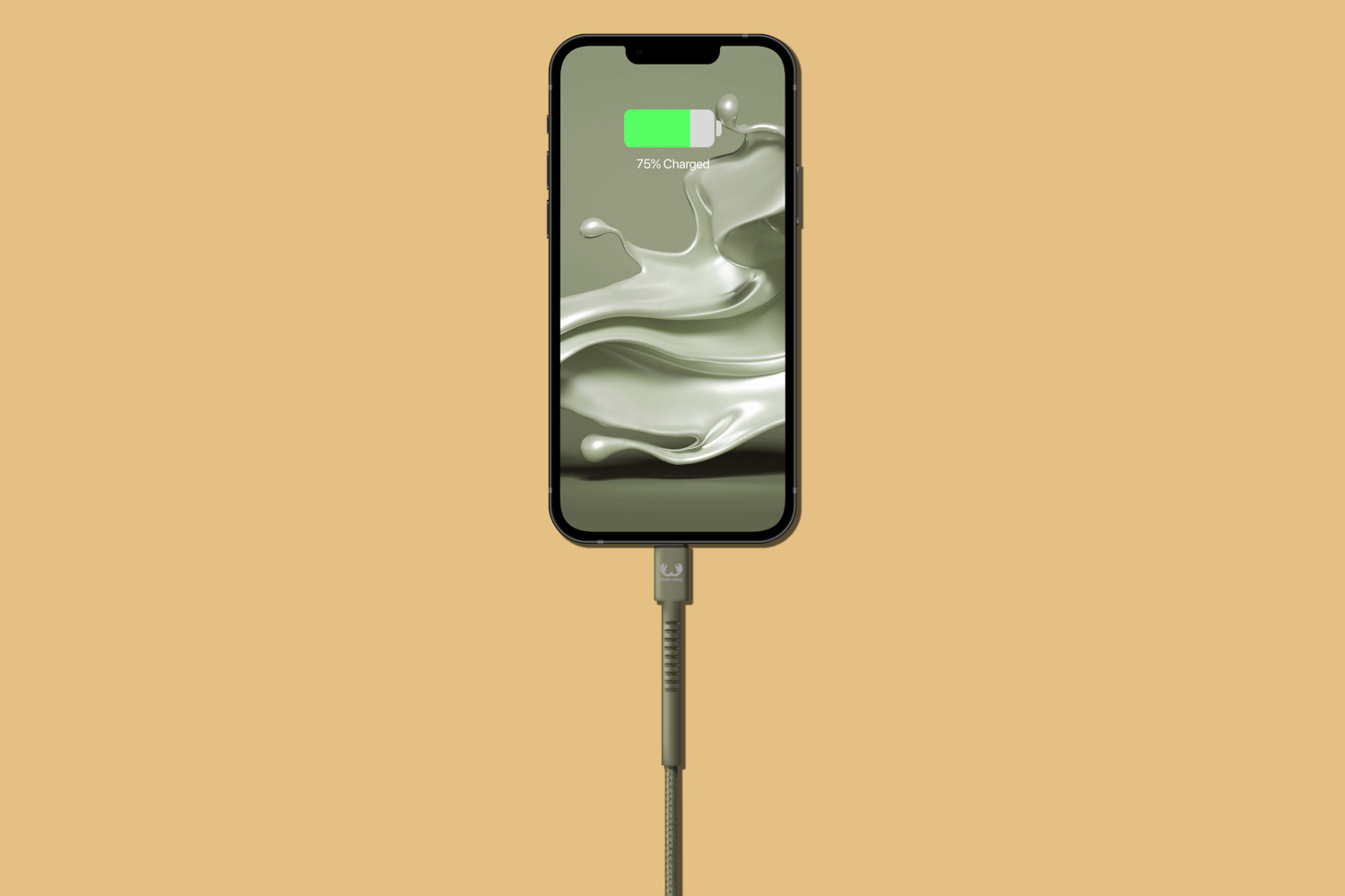 Smartphone wordt opgeladen, toont 75% opgeladen.