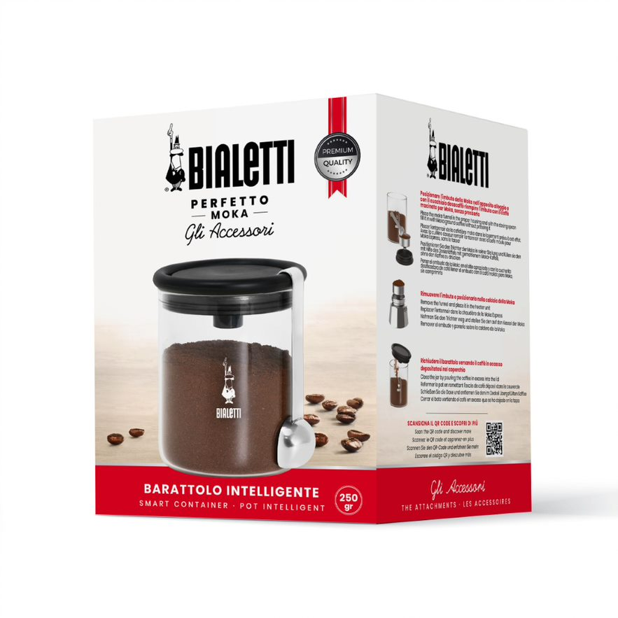 Bialetti kávé tartály kiegészítőkkel a dobozon.