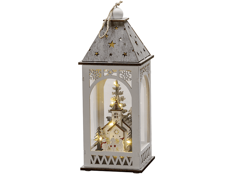 Heimatsteuer KONSTSMIDE LED mit Holzlaterne, Weiß, Warm-Weiß Kirche