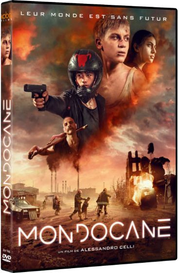 Couverture de film : Personnes dans un cadre post-apocalyptique. Titre en blanc. Scène dramatique.
