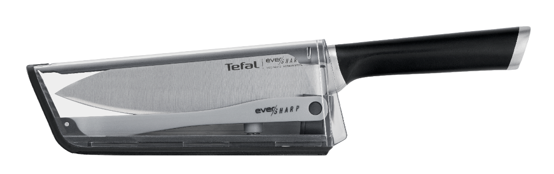 Cuchillo - Tefal Ever Sharp K2569004, Acero inoxidable, 16.5 cm, Inox + Funda afiladora
