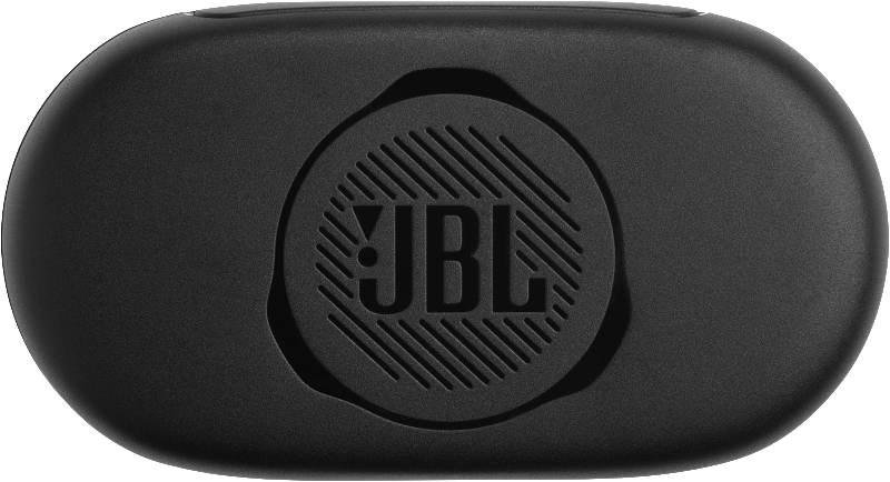 Schwarzes JBL Ladecase. Das JBL-Logo ist auf der Oberseite geprägt.