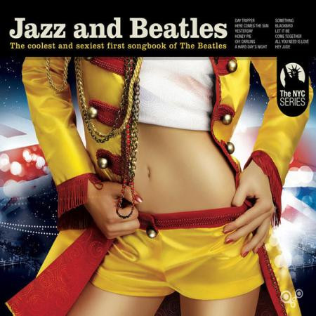Albumhoes. Vrouw in gele jas. Tekst zegt 'Jazz and Beatles'.
