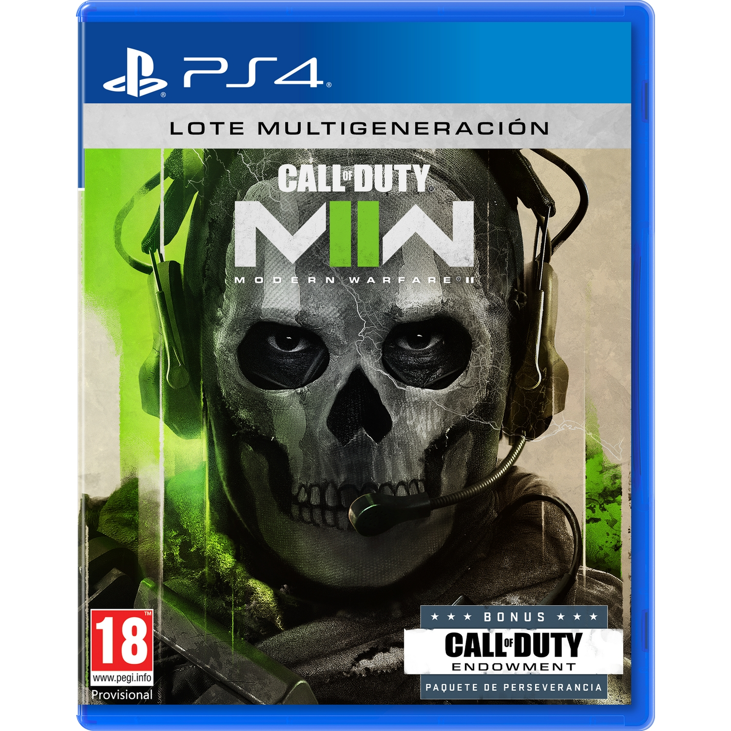 Caja de juego de PS4 para Call of Duty: Modern Warfare II, con una calavera e imagen de soldado.