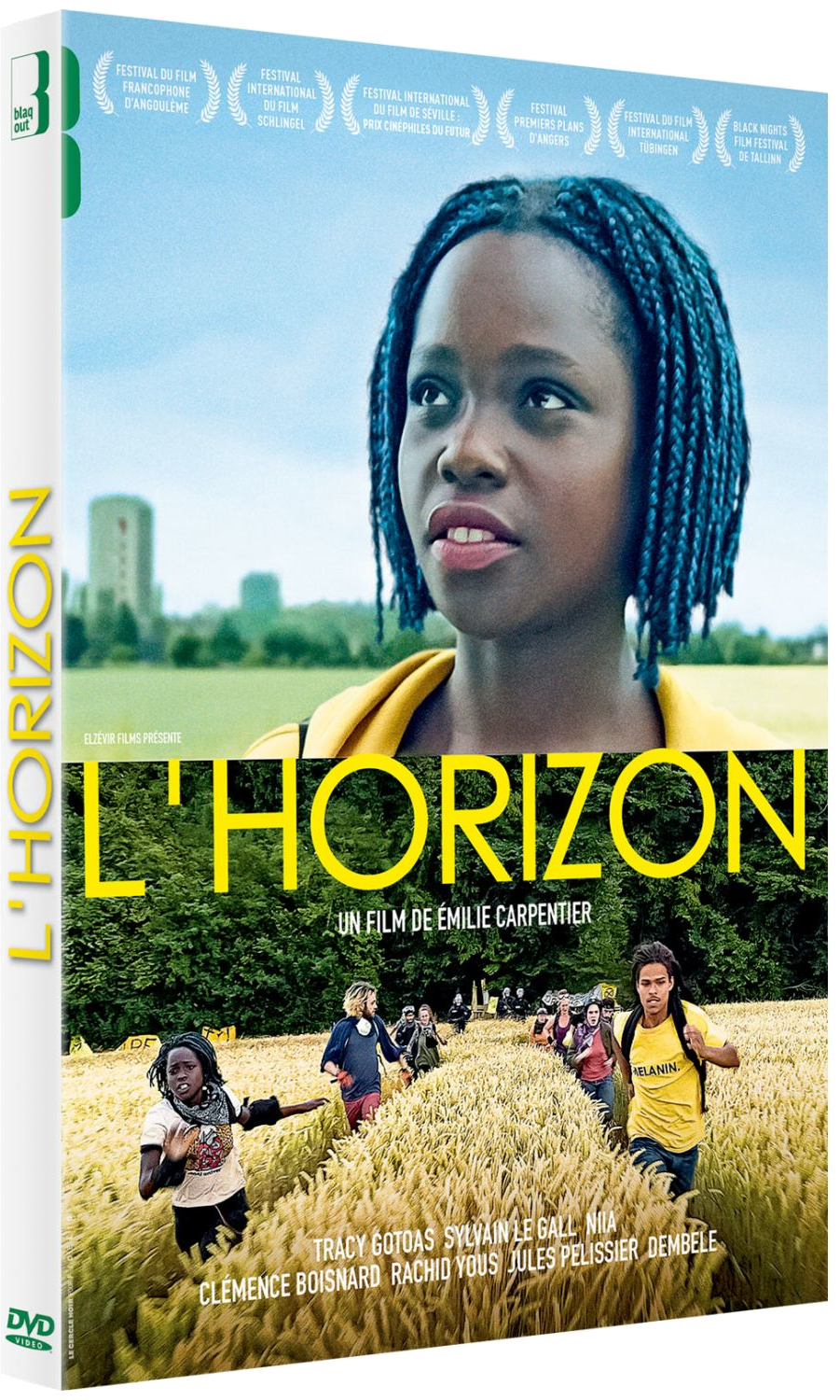 Filmposter: Zwarte vrouw met blauwe vlechten. De titel is 'L'Horizon'.