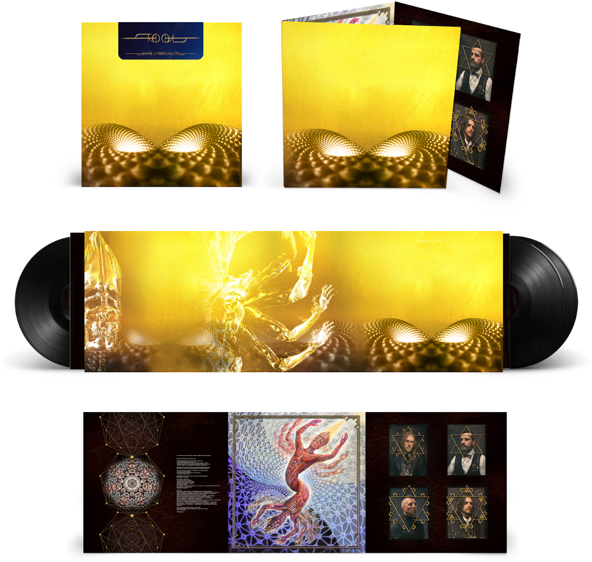 Vinil lemez készlet album borítóval, arany és sárga dizájnnal.