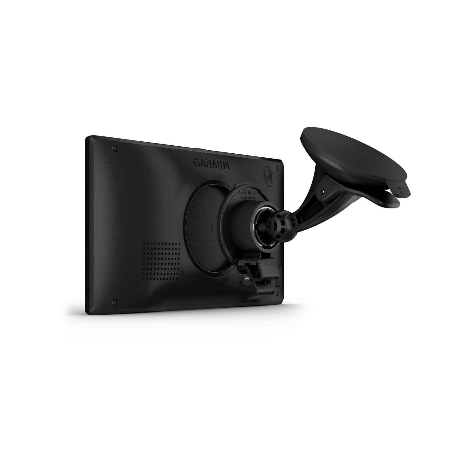 Black Garmin GPS device mount. The device is angled, showing the rear and mount details.