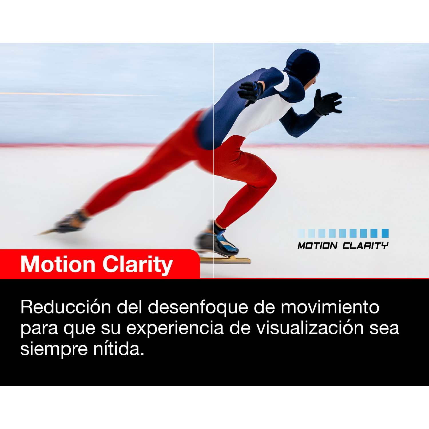 Una imagen que muestra la claridad de movimiento con un patinador borroso y texto claro.