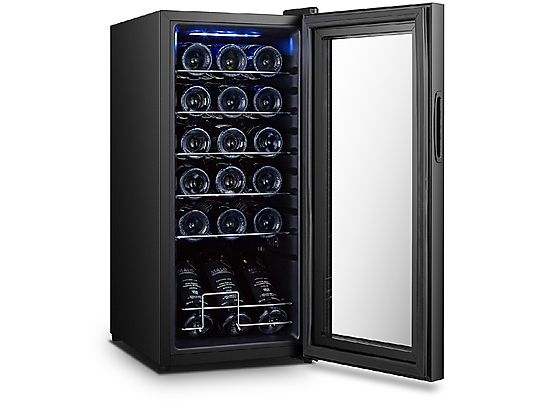 Vinoteca - Taurus WC18C, 18 botellas, refrigeración por compresor, 85W, doble cristal, silenciosa, digital, asa, almacenaje botellas abiertas, negro