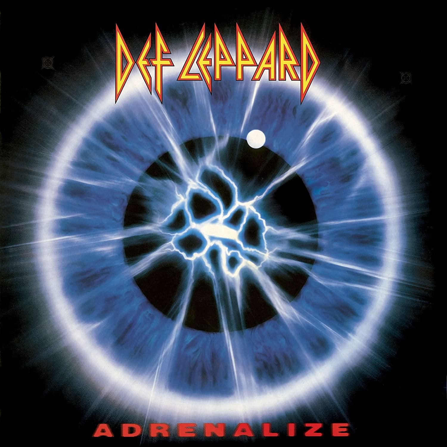 A Def Leppard Adrenalize album borítója, villámló szem kék színben.
