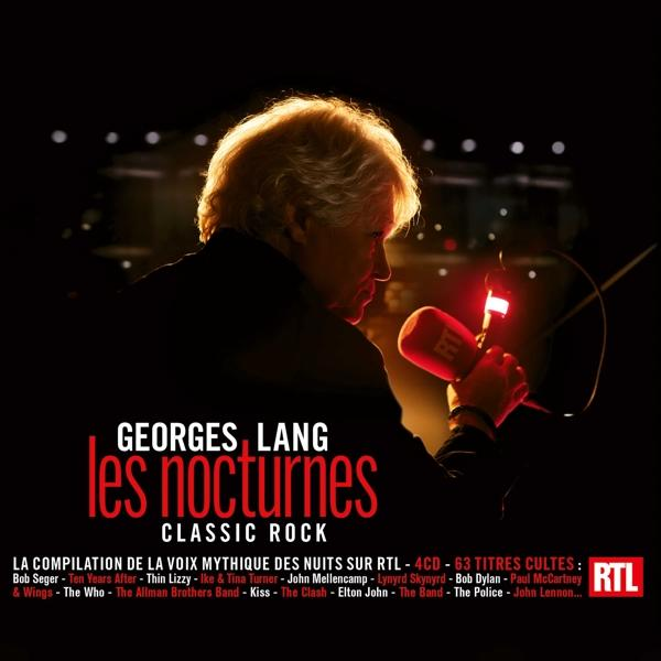 Pochette d'album avec Georges Lang tenant un microphone. Fond sombre avec texte et lumière rouge.