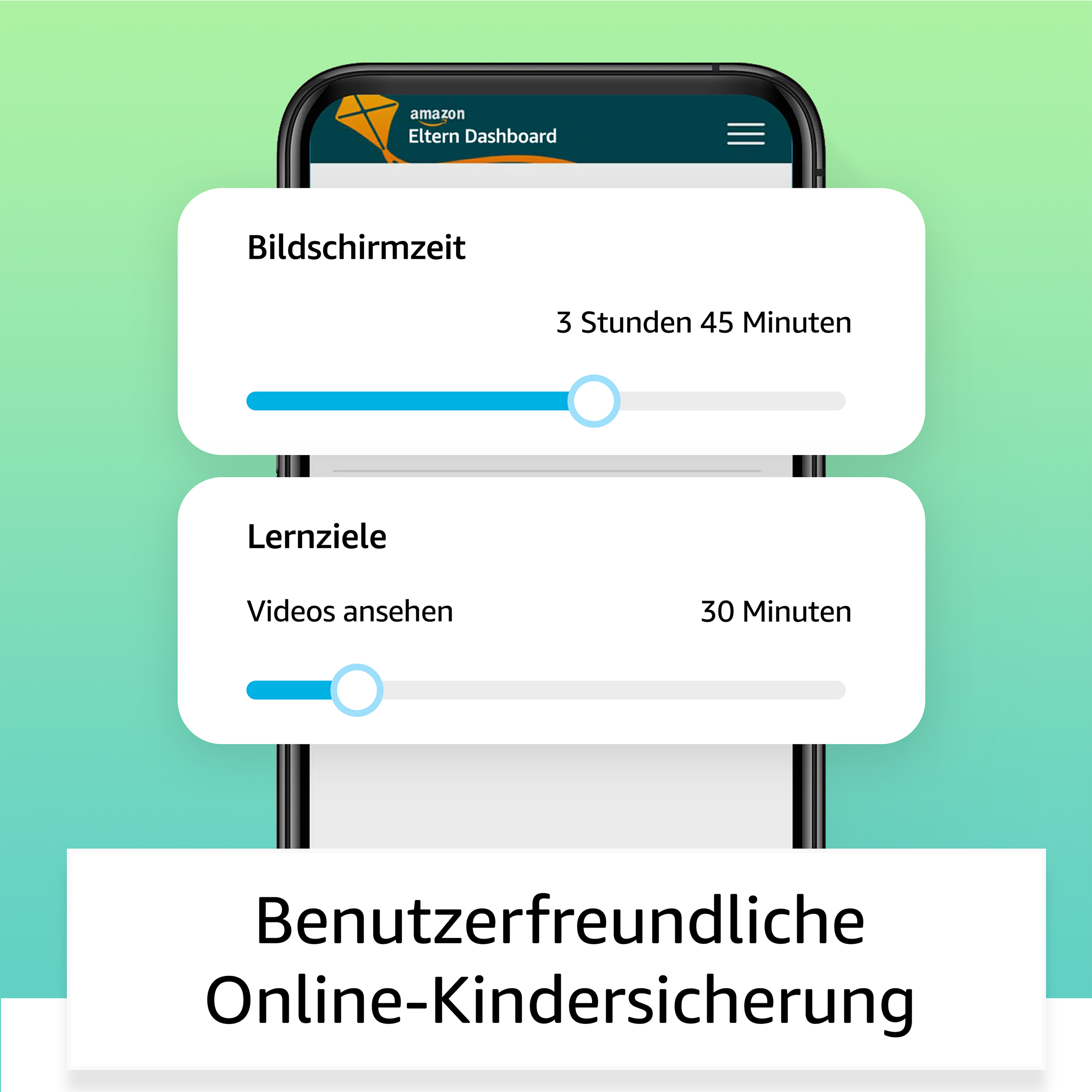 Ein Smartphone, das ein Bildschirmzeit-Dashboard anzeigt. Der Text unten lautet: